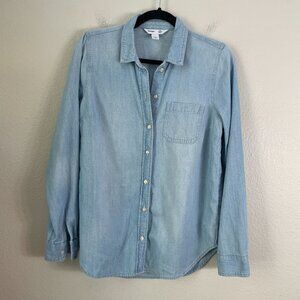 Old Navy Womens Small Chambray Classic Shirt Long Sleeve Button Up Denim Top